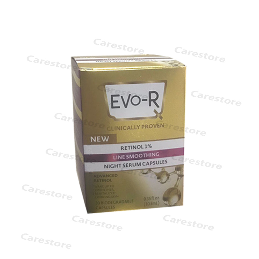 EVO-R Retinol 1% Night serum capsules skincare wrinkles aging crystolite pharmaceuticals