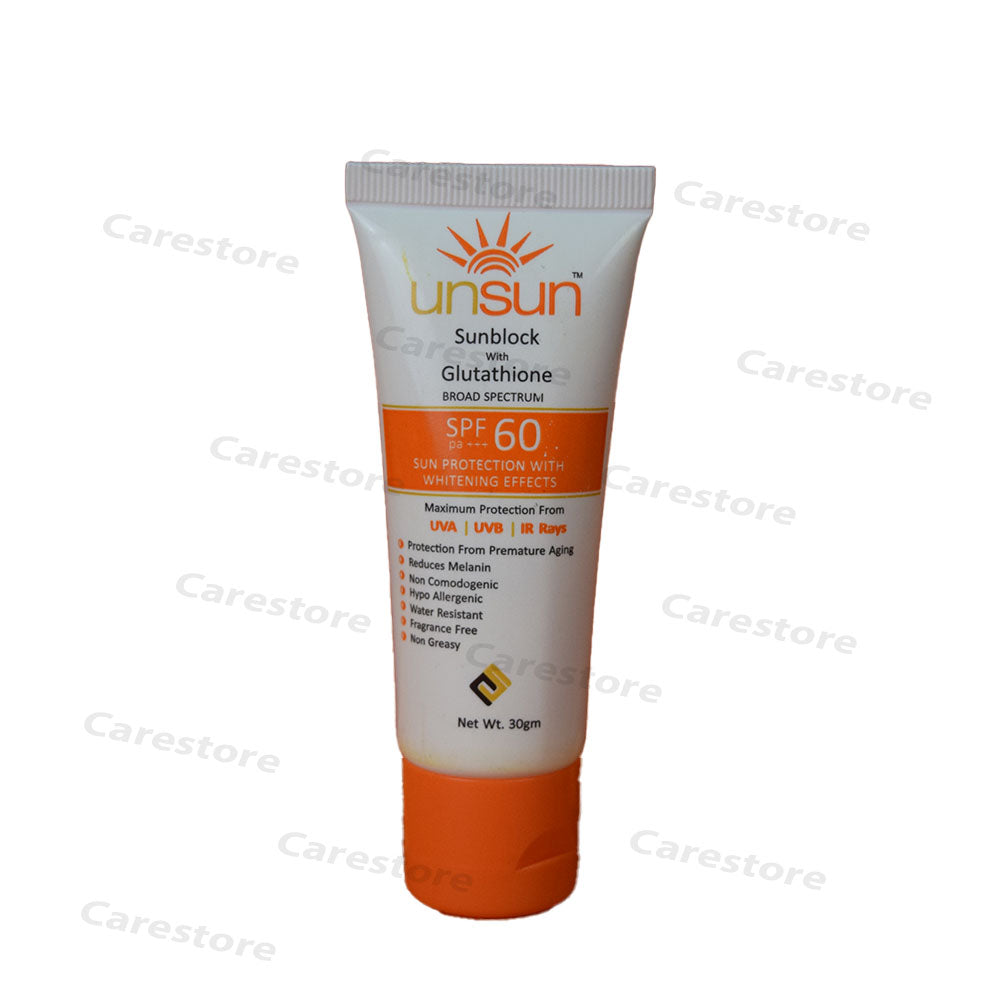 Unsun Sunblock With Glutathione spf60 trusted online pharmacy in Pakistan with satisfied customers CareStore Unsun Sunblock With Glutathione spf60 trusted online pharmacy in Pakistan with satisfied customers CareStore