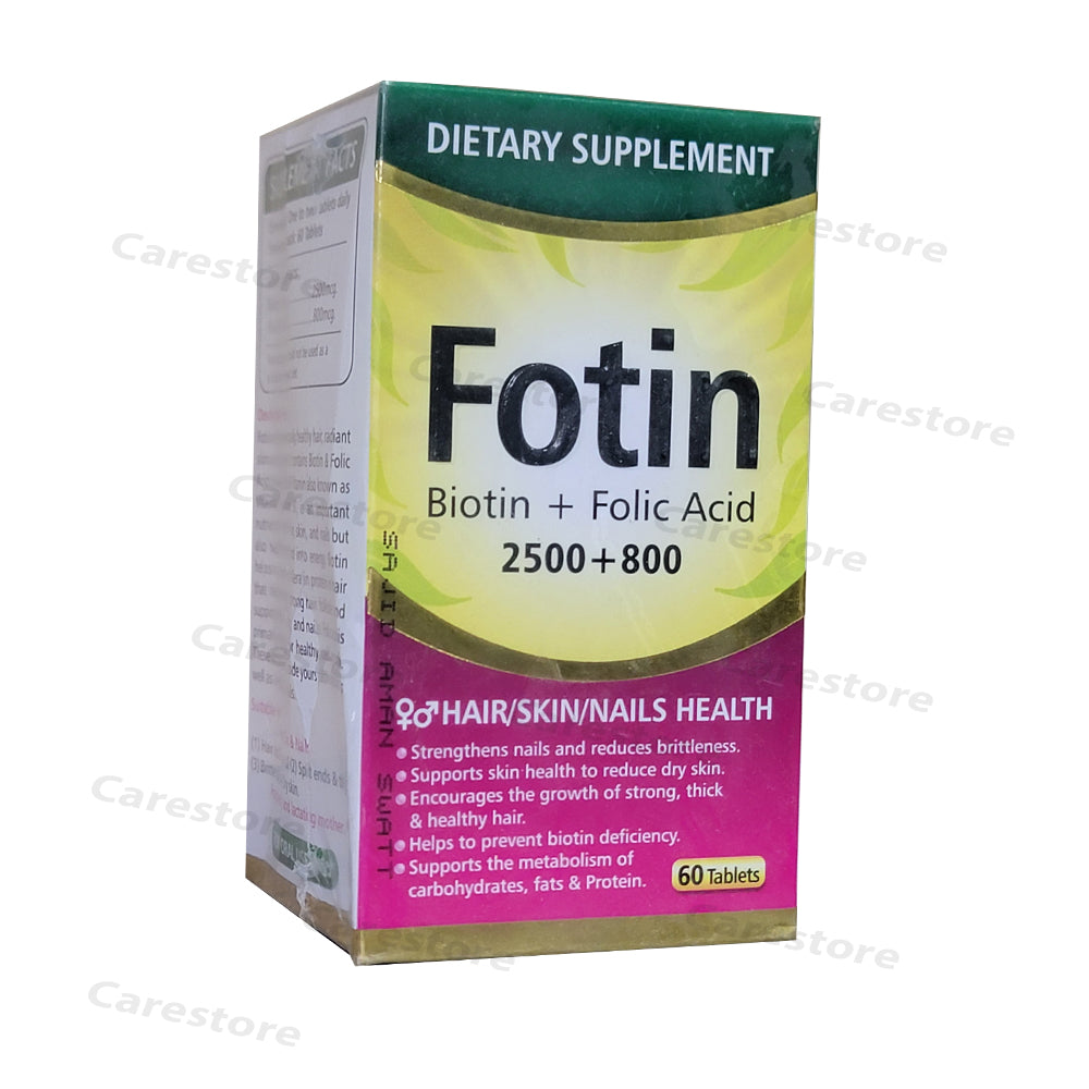 Fotin biotin + folic acid dietary supplement for male female hair nails skin  health